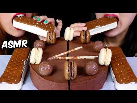 ASMR CHOCOLATE MOUSSE CAKE + ICE CREAM SANDWICHES 초콜릿 케이크 리얼사운드 먹방 ケーキ केक | Kim&Liz ASMR