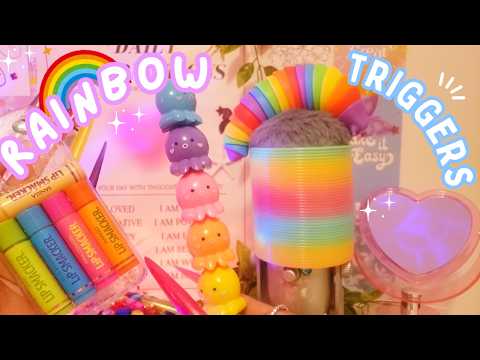 ASMR Rainbow Triggers , Nail Tapping, Phone Case Tapping, Slinky on Mic Scratching and Rambling