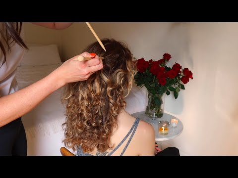 ASMR curly hair play, braiding, scratching on Claire (whisper)