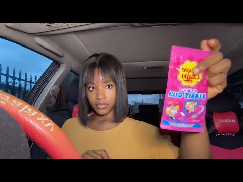 ASMR| Gum Chewing in My Car While it Rains ⛈️ No Talking 🤫 (snapping and cracking bubble gum)