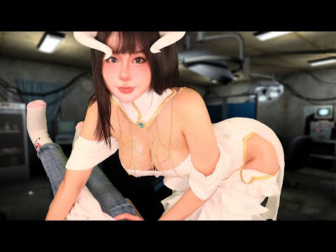 ASMR Hot Girl Doctor Check & Massage Master's Body | Ear Licking & Mouth Sound | Albedo Cosplay