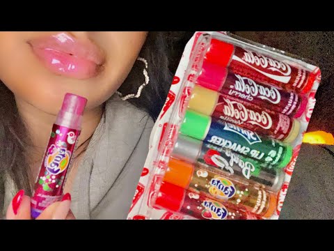 ASMR~ Trying Soda Flavored Lip Balms + WET Mouth Sounds (Coco cola, Fanta, Sprite)