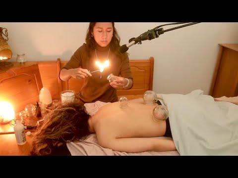 [ASMR] Fire Cupping Back Massage for My Sister (Real Person)
