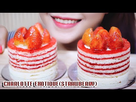 ASMR CHARLOTTE EXOTIQUE(strawberry cake) SOFT STICKY EATING SOUNDS | LINH ASMR