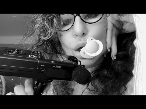 ASMR mouth sounds, pacifier sucking, mic licking and lens brushing