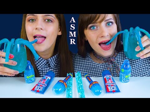 MOST POPULAR FOOD FOR ASMR BLUE FOOD NERDS ROPE, BABY BOTTLE POP, SQUEEZE CANDY MUKBANG 먹방