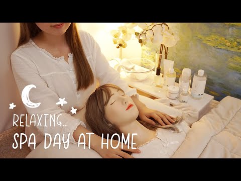 ASMR Relaxing Spa Day at Home🌛 facial treatment, scalp massage, hair brushing