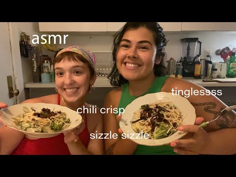 ASMR | Cook chili crisp with us! (feat. my roommate!)