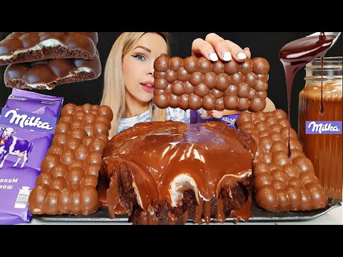 ASMR HOMEMADE MILKA LAVA CAKE, MILKA CHOCOLATE BARS,  Chocolate MUKBANG Eating Sounds | Oli ASMR