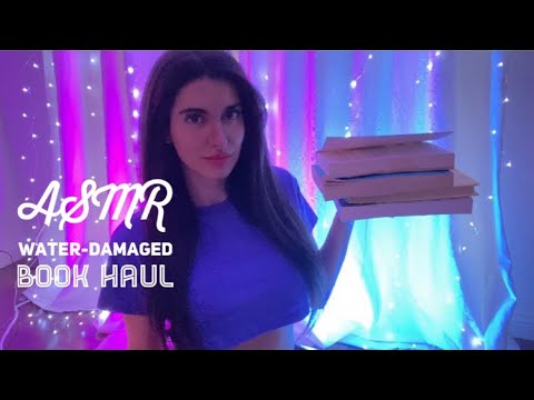 ASMR Water Damaged Book Haul and Show & Tell 📚 (Whispers, Page Flipping, Tapping, Reading to You)