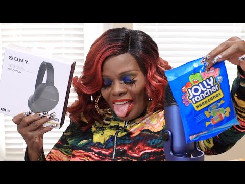 SONY HEAD PHONES UNBOXING ASMR JOLLY RANCHER EATING SOUNDS