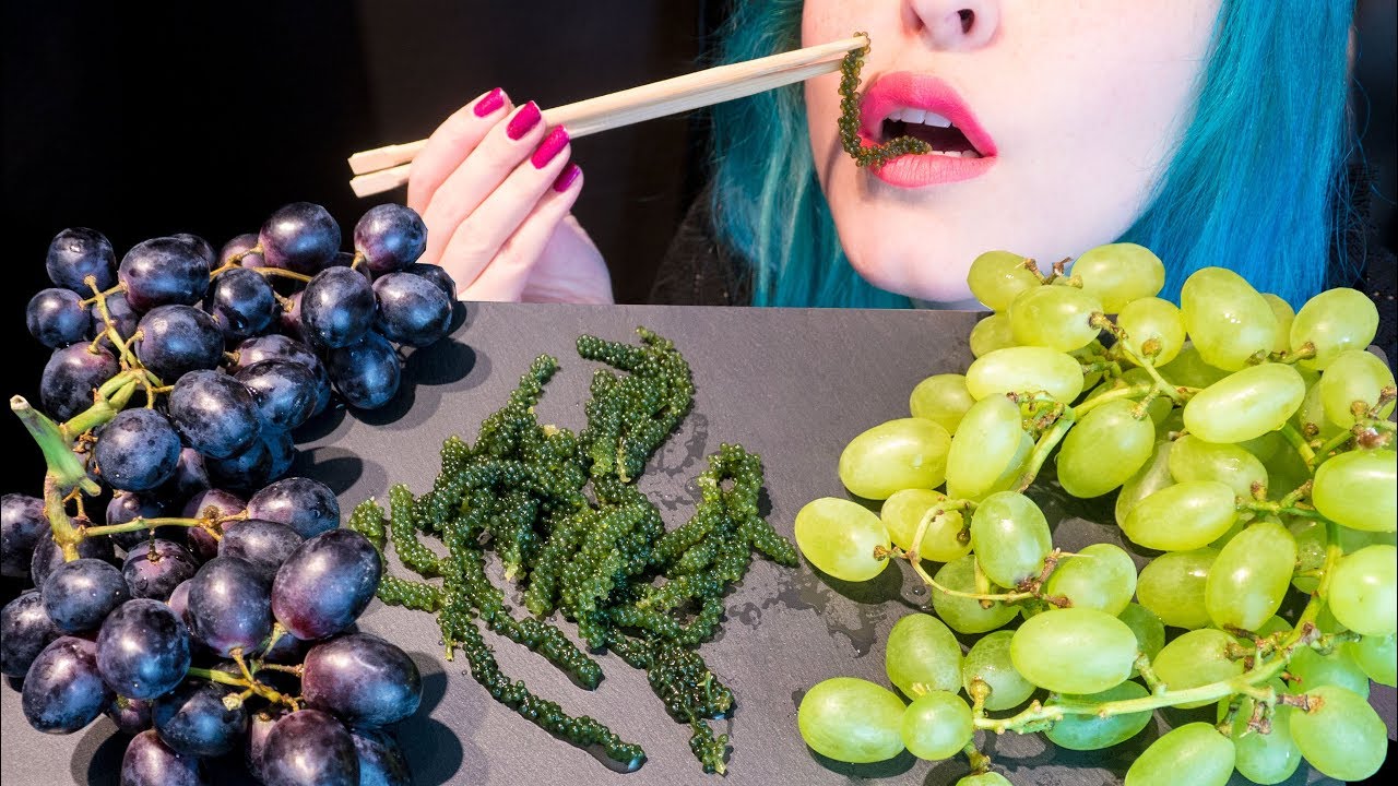 ASMR: 3 Types of Crunchy Grapes | Sea Grapes, Red & Green Grapes ~ Relaxing Eating [No Talking|V] 😻