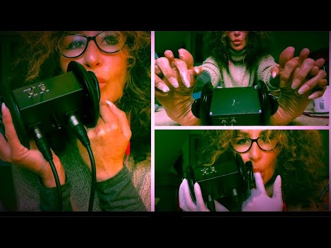 ASMR ear eating, massage, tapping with hands, feet and latex gloves