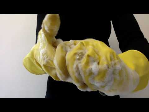 ASMR Thorough Soapy Hand Washing Yellow Rubber Gloves - Wet