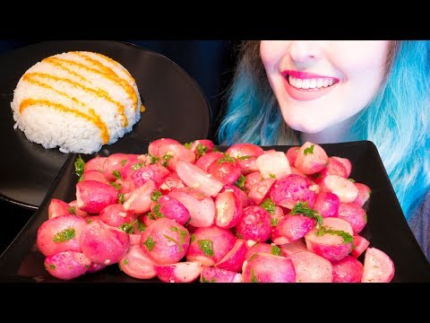 ASMR: Pink Plate of Crunchy Roasted Radishes w/ Spicy Rice ~ Relaxing Eating Sounds [No Talking|V] 😻