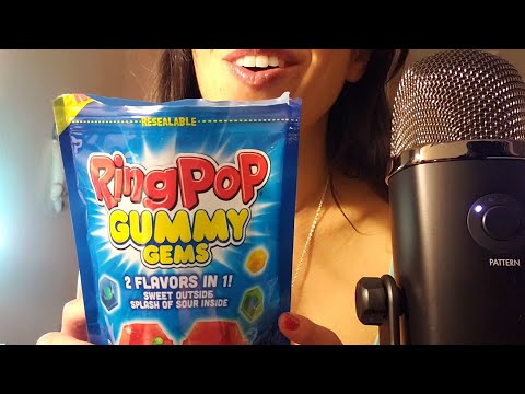 ASMR - applying lipgloss and chewing gummy candy, mouth sounds