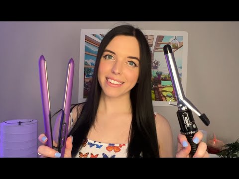 Playing with your hair & Straightening my hair 🎀| curling iron, hair brushing, soft spoken ASMR