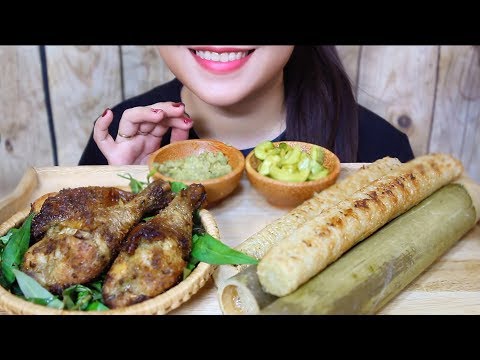 ASMR Bamboo rice and roasted chicken drumsticks EATING SOUNDS | LINH-ASMR