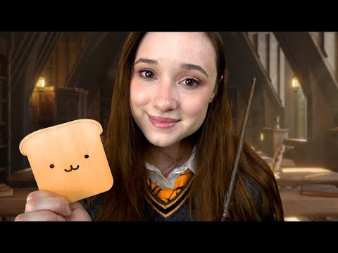 Hufflepuff Student Helps You Relax ASMR (Layered Sounds, Wooden Tapping, Purring, Rain, Crinkles)