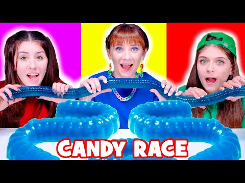 ASMR Blue Giant Jelly Worm | Cotton Candy Race