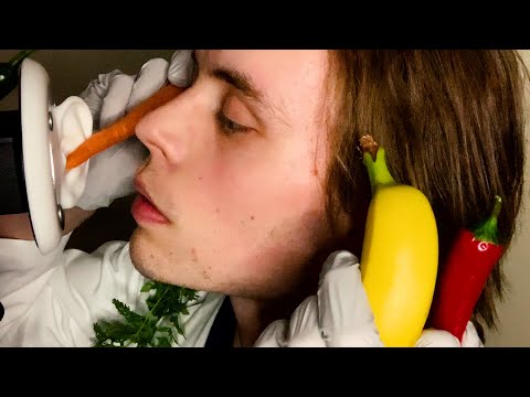 ASMR Ear Cleaning Exam w/ Banana and Vegetables 3Dio (doctor roleplay)