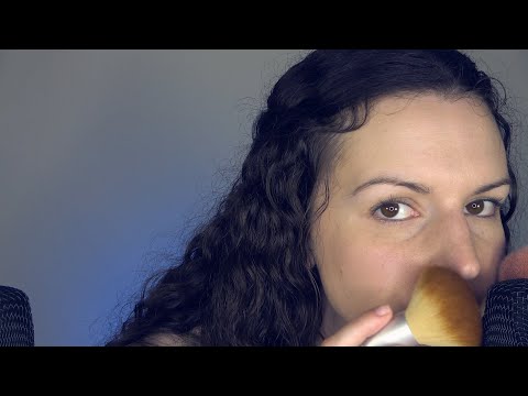 ASMR Brushing your face and ears - breathy whispers