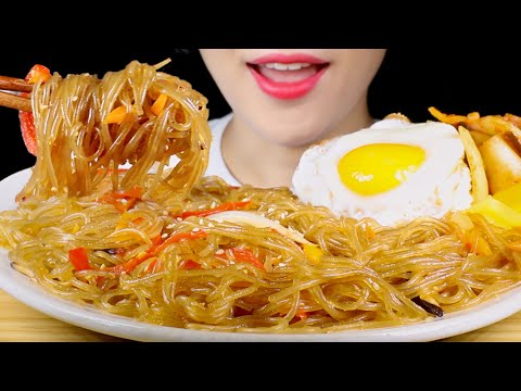 ASMR Stir-Fried Glass Noodles with Buldak Fire Sauce | Japchae | Eating Sounds Mukbang