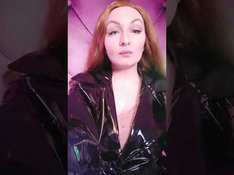 redhead in PVC - backstage from creating ASMR video!
