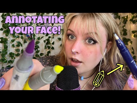 ASMR annotating, writing, coloring, drawing all over your face! personal attention and rummaging 🖊