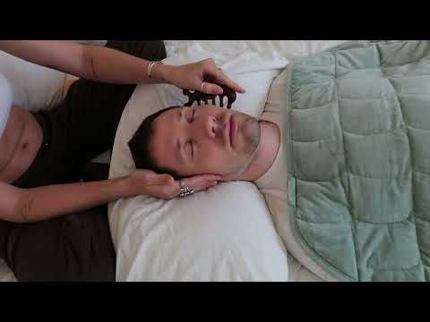 ASMR gentle hypnotizing face, head and ear massage and scalp scratch (whisper, male model)