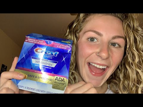 ASMR- teeth whitening strips, mouth sounds, hand movements, tapping, crinkles