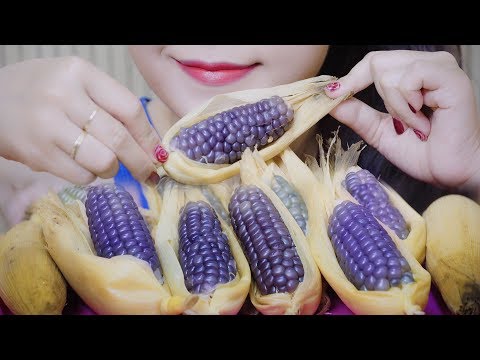ASMR eating Tiny purple corn , crunchy eating sounds | LINH ASMR