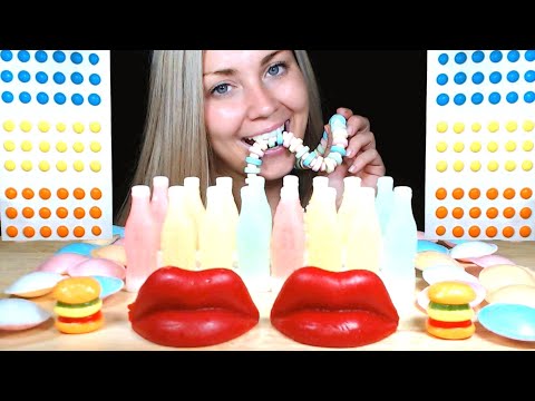ASMR *RAINBOW CANDY* GIANT CANDY NECKLACE, WAX BOTTLES, WAX LIPS, CANDY MEGA BUTTONS, MUKBANG 먹방