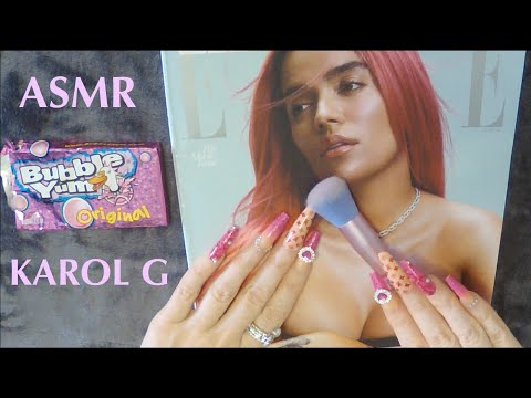 ASMR Gum Chewing Magazine Flip Through | Bubble Yum |  Karol G | Whispered Page Turning