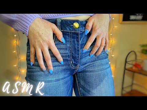 ASMR Ripped Jeans Fabric Scratching w/ some whispering + mouth sounds
