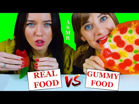 ASMR GUMMY FOOD VS REAL FOOD CHALLENGE EATING SOUNDS LILIBU