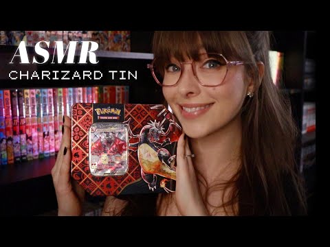 ASMR 🔥 Shiny Charizard Tin Giveaway! 🔥 Relaxing Whispered Pokemon TCG Paldean Pack Opening for Sleep