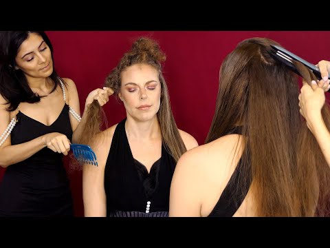 ASMR Straightening Corrina Hair & Courtney ⚡ Extra Tingles