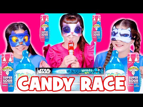 ASMR Pink Candy VS Blue Candy Race Eating Sounds