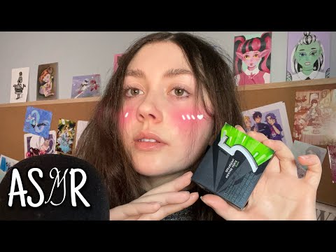 ASMR | Whispered Ramble ( gum chewing, book sounds + )