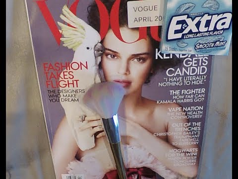 ASMR Kendall Jenner Magazine Flip Through with Gum & Makeup Brush