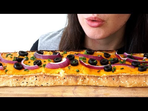ASMR Eating Sounds: Cheesy Turkish Bread With Olive & Onion ~ Vegan (No Talking)