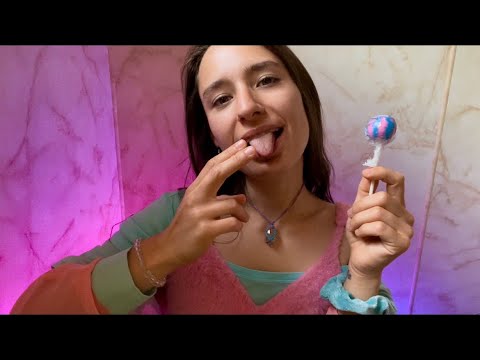 #ASMR SPIT PAINTING YOUR FACE WHILE EATING COTTON CANDY LOLLIPOP WITH LENSE LICKING AND MOUTH SOUNDS