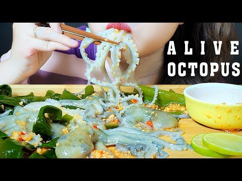 ASMR EATING RAW OCTOPUS WITH SEAWEED EATING SOUNDS | LINH-ASMR