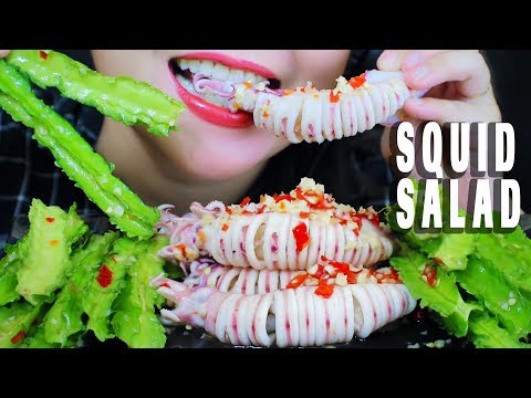 ASMR COOKING POINTED TAIL SQUID SPICY SALAD WITH WINGED BEANS, CRUNCHY EATING SOUNDS | LINH-ASMR