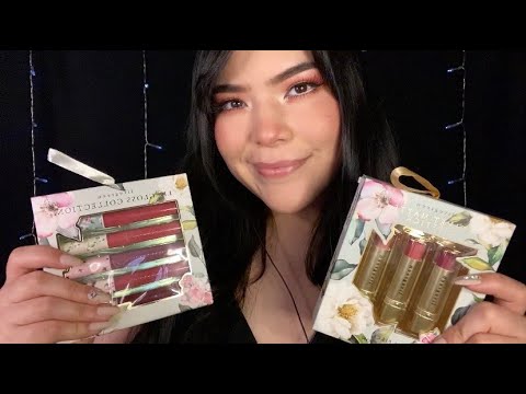 ASMR Lipstick/Lipgloss Try-On & Swatches (Tapping, Plumping, Mouth Sounds)