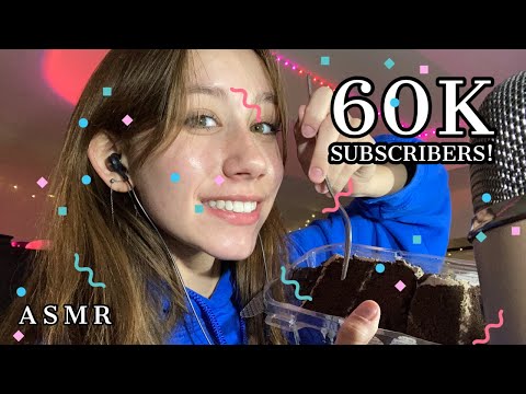ASMR | eating cake and responding to assumptions about me! 60k special!
