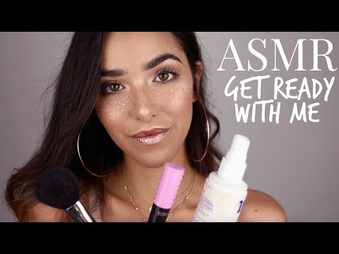 ASMR Get Ready With Me | Glitter Freckles Makeup (Cream, Lids, Tapping, Water sounds, Spray sounds)