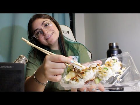 asmr bento teriyaki chicken sushi rolls mukbang + whispering