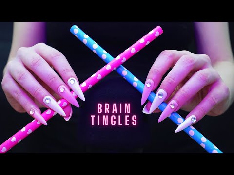 Asmr Mic Scratching - Brain Scratching & Massage with Bamboo Straws- Long Nails No Talking for Sleep